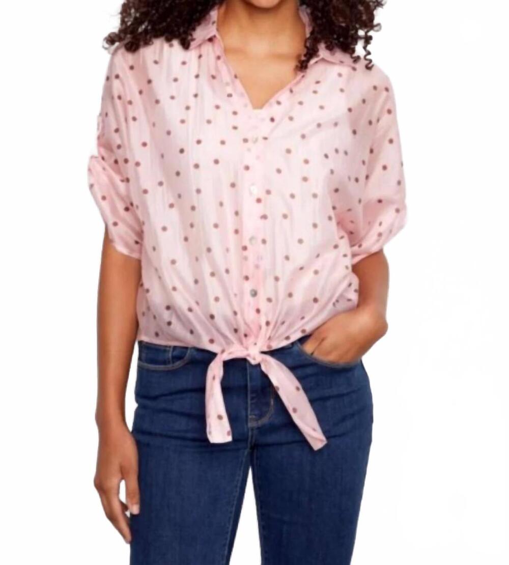 NEW CHARLIE B roll up sleeve front tie blouse in peony